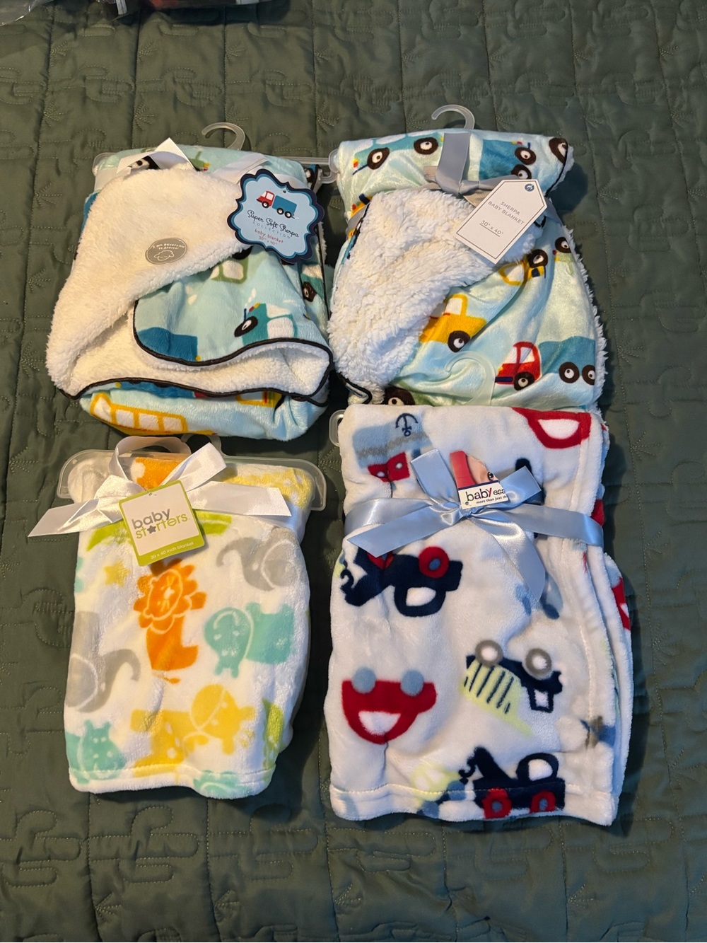 4 Piece Baby Starters Baby Bibs & Plush Cloths - Blue, White, Yellow, Red, Green